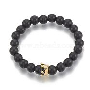 Synthetic Lava Rock Stretch Bracelets, with Brass Cubic Zirconia Findings, Crown, Clear, Golden, 1-3/4 inch(4.5cm)~2 inch(5cm)(ZIRC-T006-24G-02)