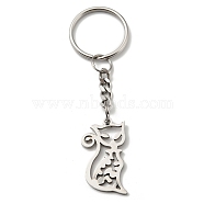 304 Stainless Steel Keychain, Cat, Stainless Steel Color, 8.4cm(KEYC-Z003-05P)