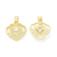 Rack Plating Brass Micro Pave Clear Cubic Zirconia Pendants, Cadmium Free & Lead Free, Long-Lasting Plated, Double Heart Charm, Real 18K Gold Plated, 16.5x16x4mm, Hole: 4x3.5mm(KK-C011-26G)