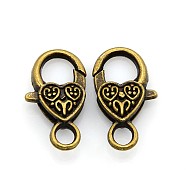 Tibetan Style Heart Lobster Claw Clasps, Cadmium Free & Nickel Free & Lead Free, Antique Bronze, 26.5x14x6mm, Hole: 4mm(MLF014Y-NF)