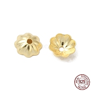 925 Sterling Silver Bead Caps, 8-Petal, Flower, Real 18K Gold Plated, 4x4x1.4mm, Hole: 0.8mm, about 310pcs/10g(STER-F055-07G)