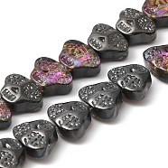 Transparent Electroplate Glass Beads Strands, Rainbow Plated, Skull Head, Black, 13x10x6mm, Hole: 1mm, about 65pcs/strand, 25.59''(65cm)(EGLA-F158-HR03-A)