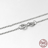 Trendy Rhodium Plated 925 Sterling Silver Ball Chain Necklaces, with Spring Ring Clasps, Thin Chain, Platinum, 16 inch, 1mm(STER-M050-1.0A-09)