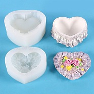 Heart with Rose DIY Storage Box Silicone Molds, Resin Casting Molds, for UV Resin, Epoxy Resin Craft Making, WhiteSmoke, 8.8~10x9.6~10.8x2.7~4.1cm, 2pcs/set(DIY-G099-01B)