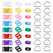 64Pcs 25 Style Rectangle Shape Plastic Buckle Clasps, 304 Stainless Steel D Rings, Plastic Belt Keeper Loop Buckle, For Doll Webbing, Strapping Bags, Garment Accessories, Mixed Color, 12~22x15~33x1.5~7mm(FIND-DC0004-63)