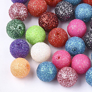 Acrylic Beads, with Glitter Powder, Round, Mixed Color, 14x13mm, Hole: 1mm(OACR-T005-116-14mm)