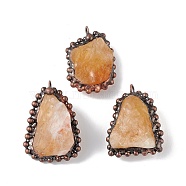 Natural Citrine Pendants, Nuggets Charms with Red Copper Plated Brass Chains, Lead Free & Cadmium Free, 31~42x23~35x12~23mm, Hole: 4mm(G-F739-09R-01)