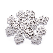 201 Stainless Steel Links connectors, Clover, Stainless Steel Color, 21x16x1mm, Hole: 1.2mm(STAS-L234-022P)