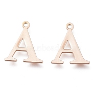 Vacuum Plating  304 Stainless Steel Charms, Laser Cut, Alphabet, Rose Gold, Letter.A, 12.5x10.5x0.8mm, Hole: 1mm(STAS-H112-A-RG)