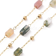 Natural Indian Agate Rectangle Beaded Chains, with Golden 304 Stainless Steel Findings, Unwelded, 4~4.5x2~2.5x2~2.5mm, about 3.28 Feet(1m)/Box(AJEW-SZ0002-42J)