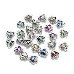 Brass Glass Links Connectors, Long-Lasting Plated, Butterfly, Real Platinum Plated, Mixed Color, 10x9x4mm, Hole: 0.9~1.2mm(KK-H760-02P)
