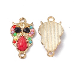 Alloy Connector Charms, Owl Links, with Jet Rhinestones and Red Synthetic Turquoise, Golden, 23.5x13x4mm, Hole: 1.8mm(FIND-A024-37G)