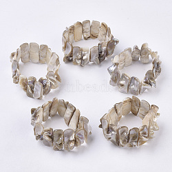 Freshwater Shell Beaded Stretch Bracelets, Rectangle, Tan, 2 inch~2-1/2 inch(5.2~6.3cm)(BJEW-S278-009)