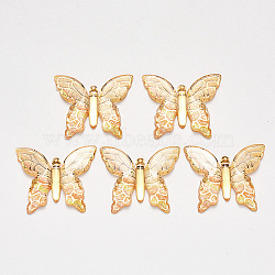 Transparent Acrylic Pendants, with Plated Bottom, Butterfly, Champagne Yellow, 34x39x5.5mm, Hole: 1.2mm(TACR-R140-06E)