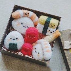 Imitation Sushi Gift Box Needle Felting Kit, including Iron Needles, Foam Chassis, Wool, Paper Gift Box & Paper Filler, Mixed Color, Finished Product: 128.5x128.5x40mm(DIY-D065-09P)