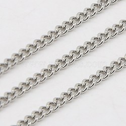 3.28 Feet 304 Stainless Steel Curb Chain Twist Link Chains, Unwelded, Faceted, Stainless Steel Color, 3x2.2x1mm(X-CHS-K001-18-2.2mm)