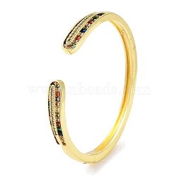 Brass Micro Pave Clear Cubic Zirconia Cuff Bangles, Colorful Glass Bangles for Women, Real 18K Gold Plated, Square, Inner Diameter: 2-1/2 inch(6.2cm)(BJEW-Z061-23C)