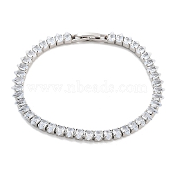 Brass Pave Clear Cubic Zirconia Teardrop Link Bracelets, Nickle Free, Long-Lasting Plated, Platinum, 7-1/8 inch(18.2cm)(BJEW-B094-08P)