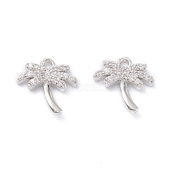 Rack Plating Brass Micro Pave Cubic Zirconia Charms, Long-Lasting Plated, Coconut Tree, Platinum, 11.5x11.5x2mm, Hole: 1.2mm(ZIRC-C026-04P)