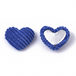 Corduroy Cloth Fabric Covered Cabochons, with Aluminum Bottom, Heart, Blue, 14~15x16~17x6~7mm(X-WOVE-Q079-12C)