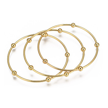 201 Stainless Steel Bangle Sets, with Round Beads, 68mm, about 3pcs/set, Golden, 68mm, about 3pcs/set