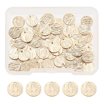 60Pcs Brass Charms, Long-Lasting Plated, Brushed, Flat Round, Real 18K Gold Plated, 9x0.4mm, Hole: 1mm