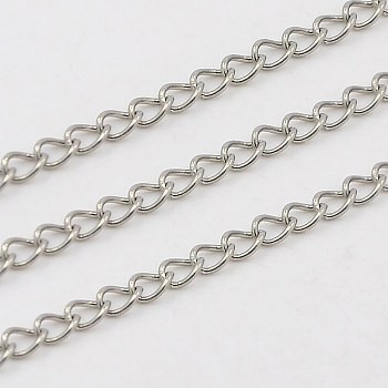 304 Stainless Steel Twisted Chains Curb Chains, Soldered, Stainless Steel Color, 2.5x1mm