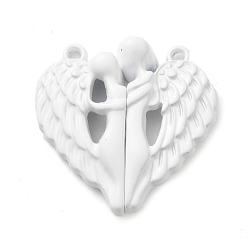 Spray Painted Alloy Magnetic Clasps, Heart Wing, White, 29x29.5x6.5mm, Hole: 1.8mm