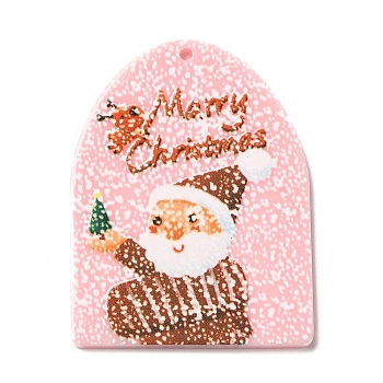 Christmas Themed Acrylic Pendants, Santa Claus, Arch, 39.5x29.5x2mm, Hole: 1.2mm