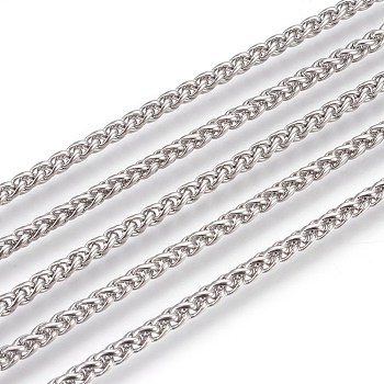3.28 Feet 304 Stainless Steel Wheat Chains, Foxtail Chain, Unwelded, Stainless Steel Color, 3mm