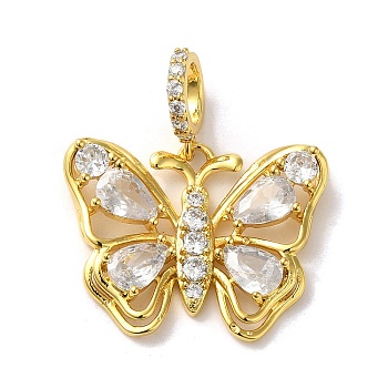 Brass Micro Pave Cubic Zirconia Pendants, Butterfly, Golden, 19x23x5mm, Hole: 5mm