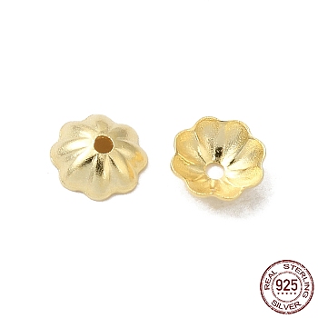 925 Sterling Silver Bead Caps, 8-Petal, Flower, Real 18K Gold Plated, 4x4x1.4mm, Hole: 0.8mm, about 310pcs/10g