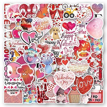 50Pcs Valentine's Day Theme PVC Cartoon Stickers, Self-adhesive Waterproof Decals, for Suitcase, Skateboard, Refrigerator, Helmet, Mobile Phone Shell, Mixed Color, 50~80mm