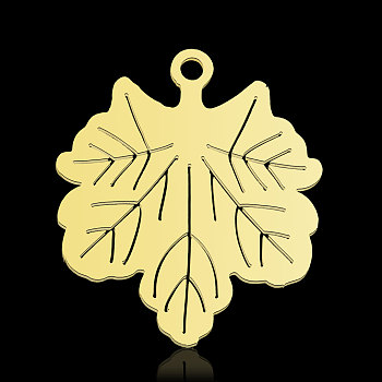 201 Stainless Steel Pendants, Leaf, Real 18K Gold Plated, 21x18x1mm, Hole: 1.4mm