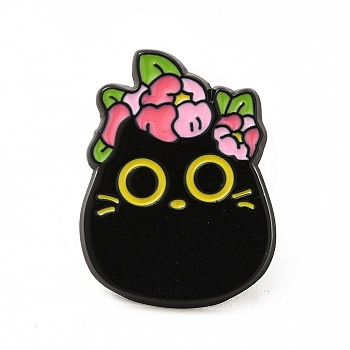 Cat Theme Enamel Pin, Electrophoresis Black Alloy Brooch for Backpack Clothes, Colorful, 25x18.5x1mm