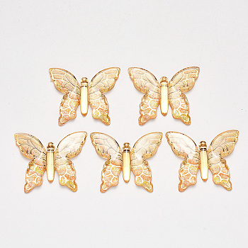 Transparent Acrylic Pendants, with Plated Bottom, Butterfly, Champagne Yellow, 34x39x5.5mm, Hole: 1.2mm