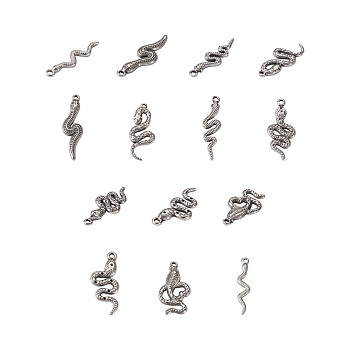14pcs 7 Styles 304 Stainless Steel Pendants, Snake, Mixed Color, 2pcs/style