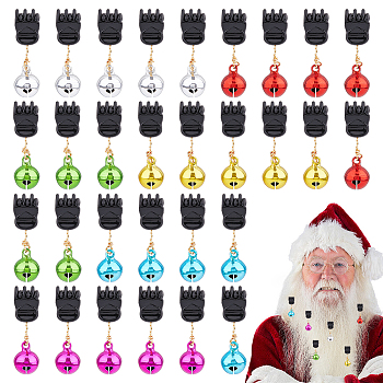 Christmas Beard Baubles Ornaments, Santa Claus Beard Bells with Plastic Claw Clips, for Men Facial Hair Holiday Decoration, Mixed Color, 43mm, 6pcs/set