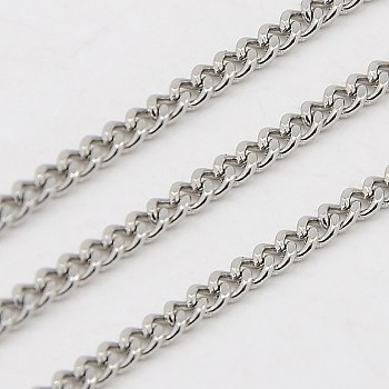 3.28 Feet 304 Stainless Steel Curb Chain Twist Link Chains, Unwelded, Faceted, Stainless Steel Color, 3x2.2x1mm