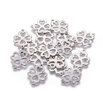 201 Stainless Steel Links connectors, Clover, Stainless Steel Color, 21x16x1mm, Hole: 1.2mm
