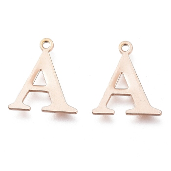 Vacuum Plating  304 Stainless Steel Charms, Laser Cut, Alphabet, Rose Gold, Letter.A, 12.5x10.5x0.8mm, Hole: 1mm