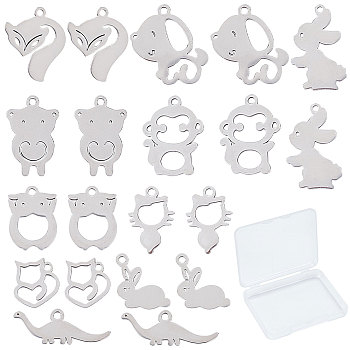 SUNNYCLUE 20Pcs 10 Styles 201 Stainless Steel Charms, Laser Cut, Animal Shapes, Stainless Steel Color, 2pcs/style