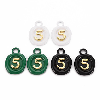 Spray Painted Alloy Pendants, Cadmium Free & Lead Free, Oval with Number 5, Mixed Color, 26x18.5x3mm, Hole: 4mm