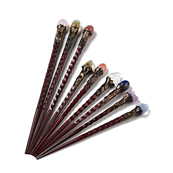 Swartizia Spp Wood Hair Sticks, with Natural Mixed Gemstone, Dark Red, 173~239x15~19x10~15mm
