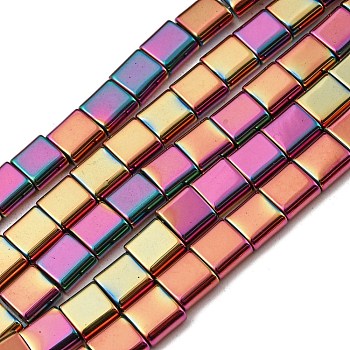 Electroplated Non-magnetic Synthetic Hematite Beads Strands, Square, 2-Hole, Medium Violet Red, 6x6x3mm, Hole: 1.2mm, about 69pcs/strand, 15.55 inch(39.5cm)