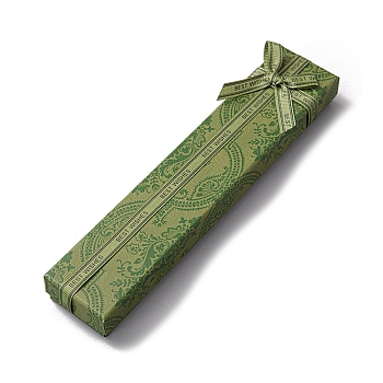 Flower Print Rectangle Paper Necklace Boxes with Bowknot, Jewelry Gift Case for Necklaces Storage, Lime Green, 21x4x2.2cm
