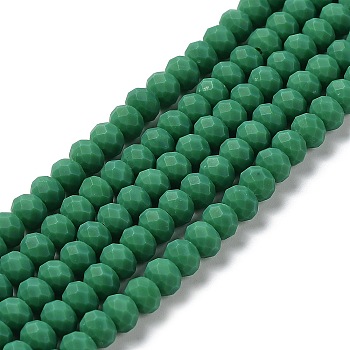 Glass Beads Strands, Faceted, Frosted, Rondelle, Medium Sea Green, 6x4.5mm, Hole: 1mm, about 86pcs/strand, 16.14''(41cm)