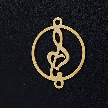 201 Stainless Steel Links connectors, Circle with Musical Note, Golden, 19.5x15x1mm, Hole: 1.4mm