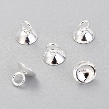 201 Stainless Steel Bead Cap Pendant Bails, for Globe Glass Bubble Cover Pendants, Silver, 7x8mm, Hole: 3mm
