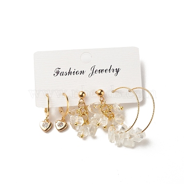 3 Pairs 3 Style Natural Quartz Crystal Chips Beaded Cluster Dangle Stud & Leverback Earrings(EJEW-JE04895-03)-4